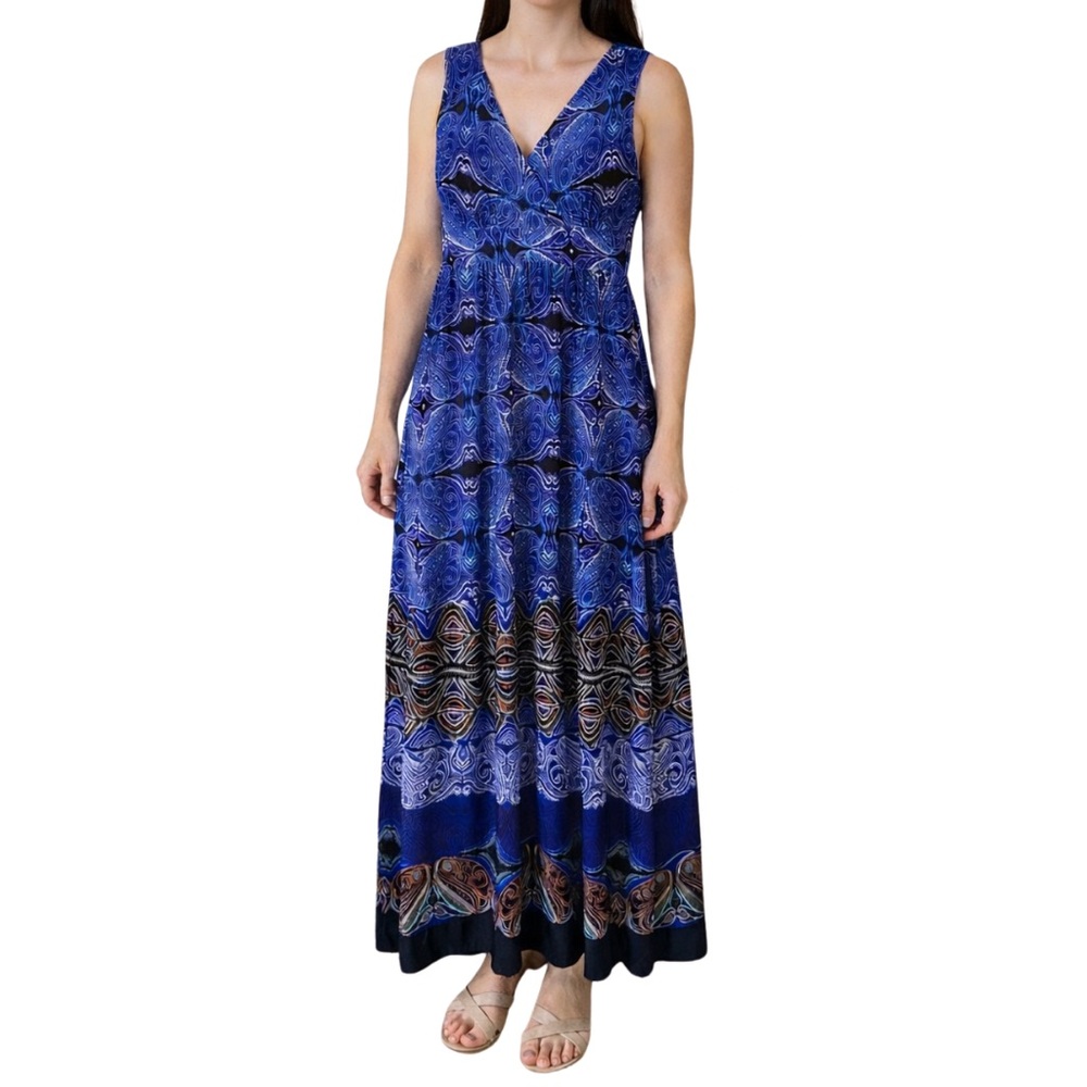 NY Collection Blue Maxi Dress | Petite Small | Sleeveless‎ V-Neck
